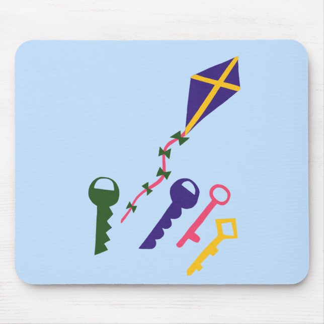 Kite and Keys Whimsical Cartoon Art Mouse Pad (Front)
