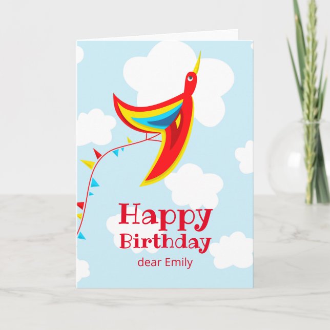 Kite Bird Fun Cute Happy Birthday Kids Card (Front)