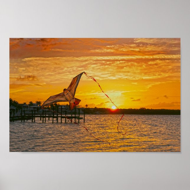 Kite Flying at Key Largo Sunset Poster (Front)