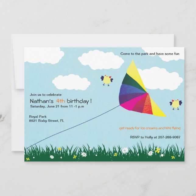 Kite Flying -Kids birthday invitations (Front)