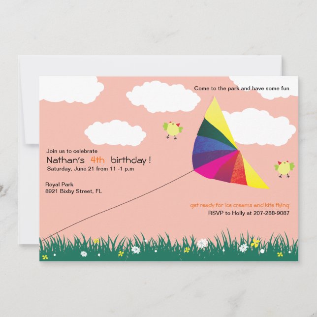 Kite Flying -Kids birthday invitations -5 (Front)