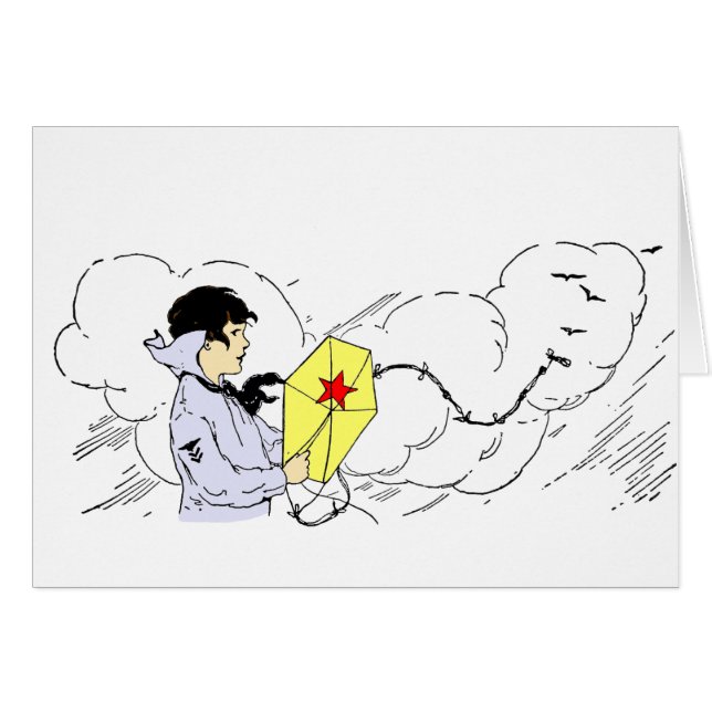 Kite Flying on a Windy Day Blank Art Card (Front Horizontal)