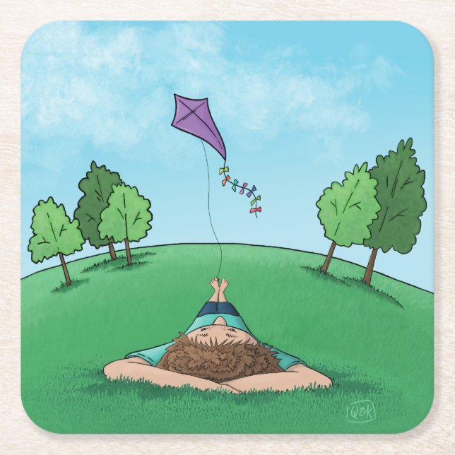 Kite Flying  Square Paper Coaster (Front)