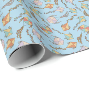 Kite Icons Pattern Light Blue Wrapping Paper