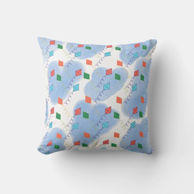 Kite Summer Doodles Pattern Throw Pillow (Front)