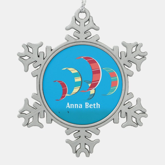 Kite Surfing Snowflake Pewter Christmas Ornament (Front)
