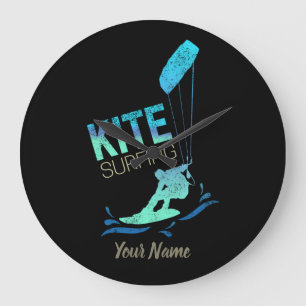 Kite Surfing with Kiteboard for vintage Kite Nerds Large Clock