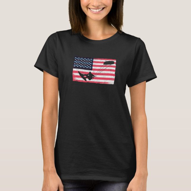 Kiteboarder American Flag Kitesurfer Kite USA Kite T-Shirt (Front)