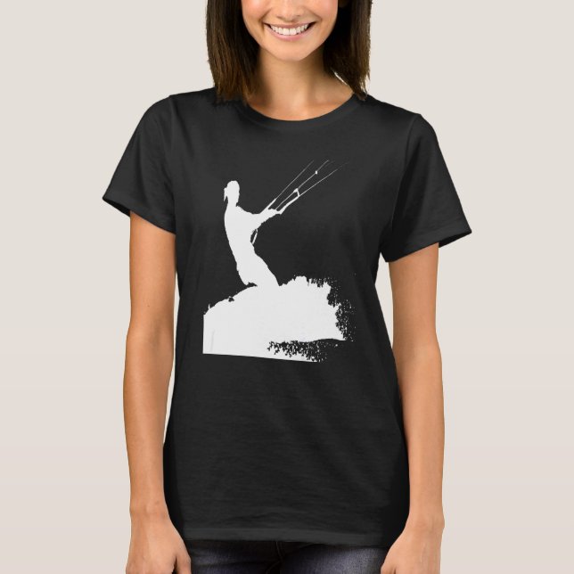 Kiteboarder Riding A Wave White Silhouette T-Shirt (Front)