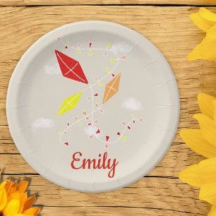 Kites Beige Kids Happy Birthday Party Paper Plate
