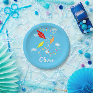 Kites in Sky Blue Boy Happy Birthday Party  Paper Plate