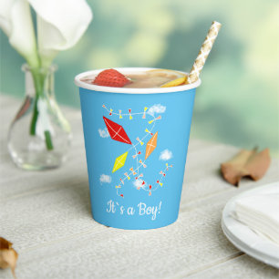 Kites in Sky Blue It`s a Boy Baby Shower Paper Cups
