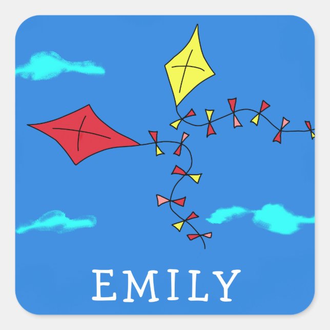 Kites in the Blue Sky Kids Birthday Square Sticker (Front)
