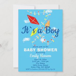 Kites in the Sky It`s a Boy Baby Shower Invitation