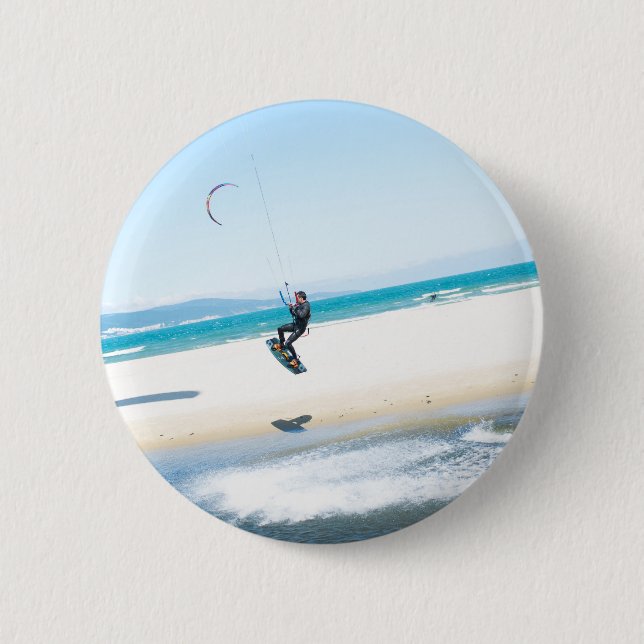 Kitesurfer boosts an air 2 inch round button (Front)
