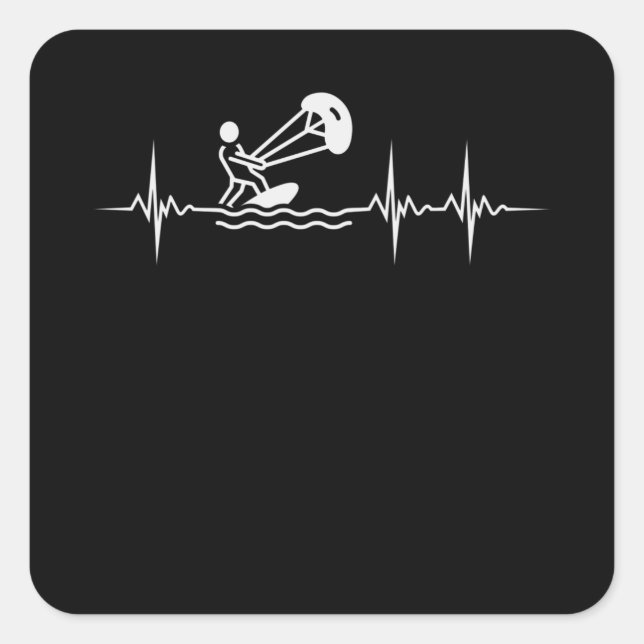 Kitesurfing Pulse Kitesurfer Heartbeat Kiting Square Sticker (Front)