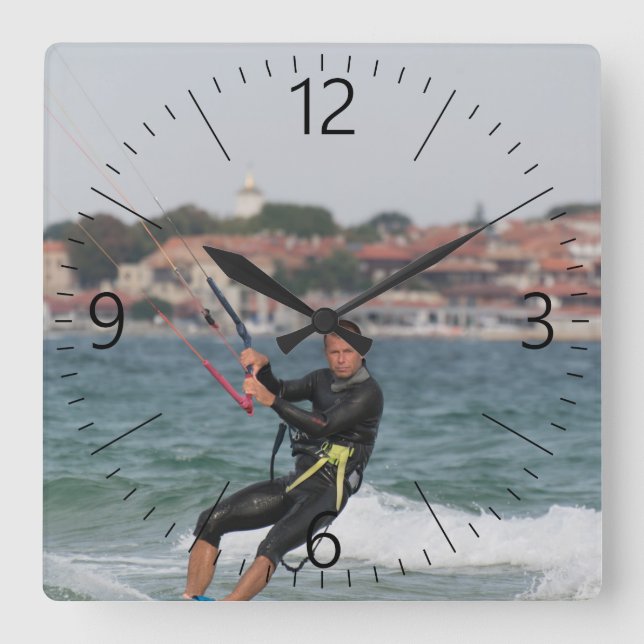 kitesurfing square wall clock (Front)