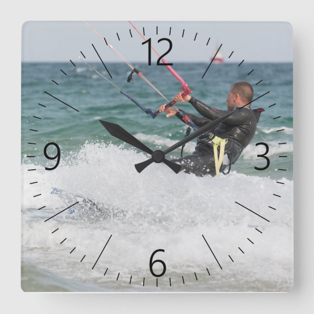 kitesurfing square wall clock (Front)