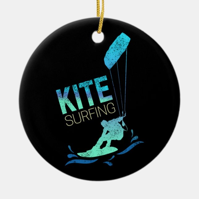 Kitesurfing Vintage Kiteboarder Kite Surfing Ceramic Ornament (Front)
