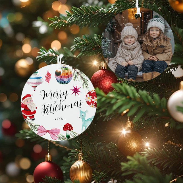 Kitsch Christmas | Retro Photo Metal Ornament (Creator Uploaded)