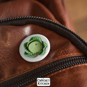 Kitsch Modern Green Granny Garden Crochet Cabbage 2 Inch Round Button