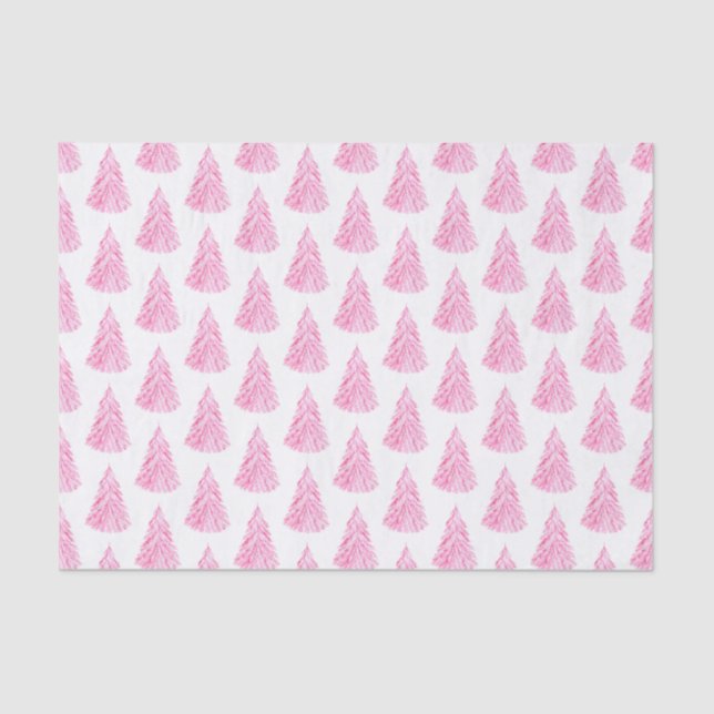 Kitsch Pink Watercolor Christmas Tree Pattern Tissue Paper (Front)