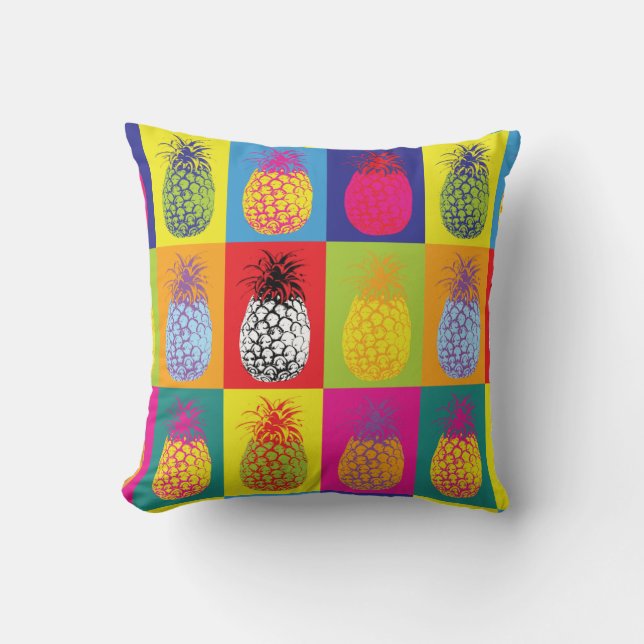 Kitsch Retro Pineapple Pop Art Bold Fruit Pattern Throw Pillow (Front)