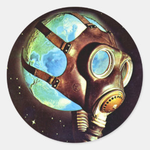 Kitsch Vintage Polluted Earth Gas Mask Classic Round Sticker