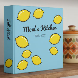 Kitsch Yellow Lemons Mom's Kitchen Retro Blue Binder