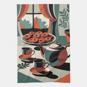 Kitschen style 50's abstract tea and biscuits kitchen towel