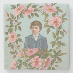 Kitschy Antique German Valentine's Card, 1884 Stone Coaster