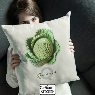 Kitschy Modern Granny Garden Crochet Cabbage Name Throw Pillow