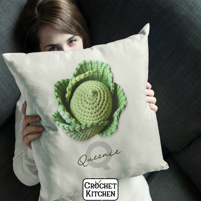 Kitschy Modern Granny Garden Crochet Cabbage Name  Throw Pillow (Creator Uploaded)