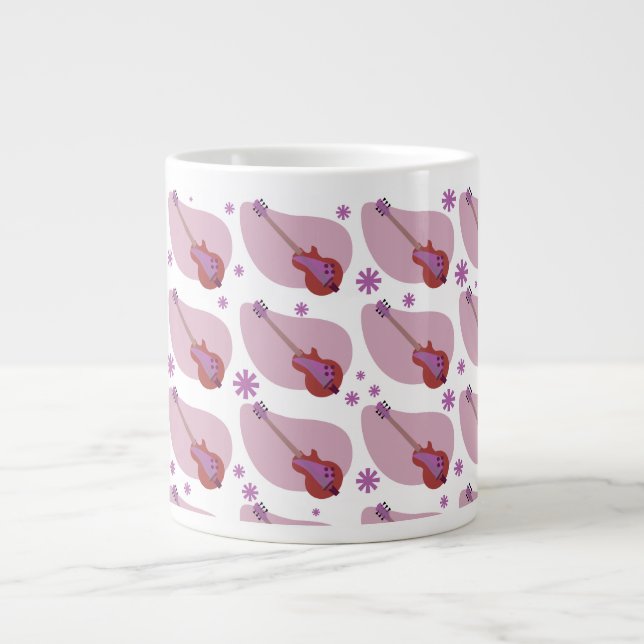 Kitschy Retro Fifties Guitar Boomerang Pattern Large Coffee Mug (Front)