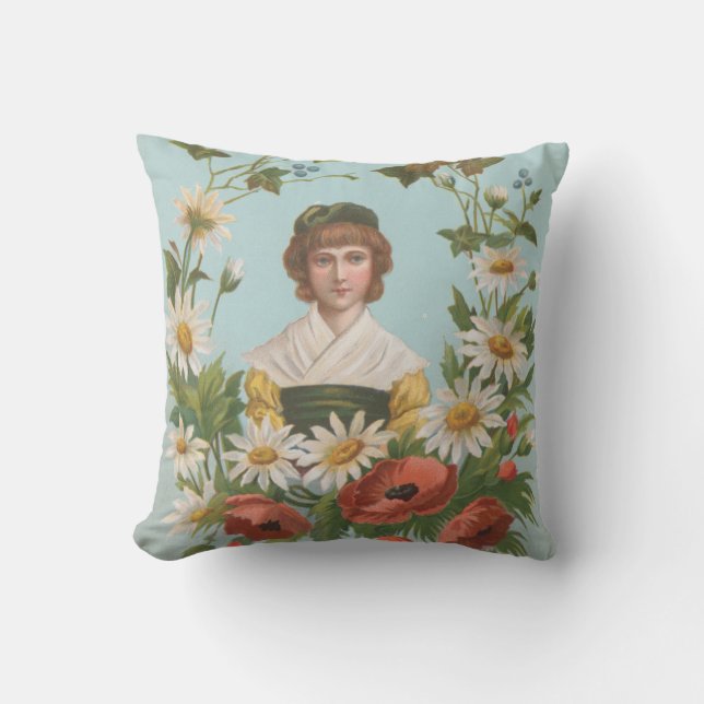 Kitschy Retro German Valentine's Card, 1884 Throw Pillow (Front)