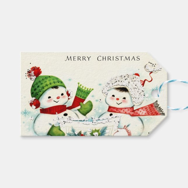 Kitschy Retro Snowmen Gift Tags (Front (Horizontal))