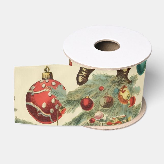 Kitschy Santa and Ornaments  Grosgrain Ribbon (Spool)