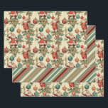 Kitschy Santa and Ornaments Wrapping Paper<br><div class="desc">This whimsical Santa wrapping paper exudes a playful nostalgia,  transporting you to a bygone era of holiday cheer. The background is a warm,  creamy beige reminiscent of vintage parchment,  allowing the vibrant illustrations to pop with festive merriment.</div>