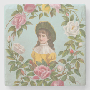 Kitschy Vintage German Valentine's Card Stone Coaster