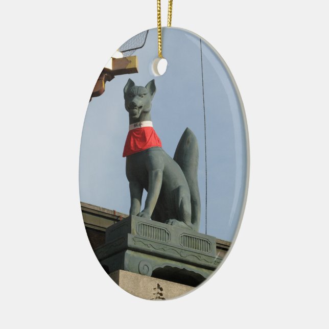 Kitsune キツネ (Fox) with Jewel in Mouth Ceramic Ornament (Left)