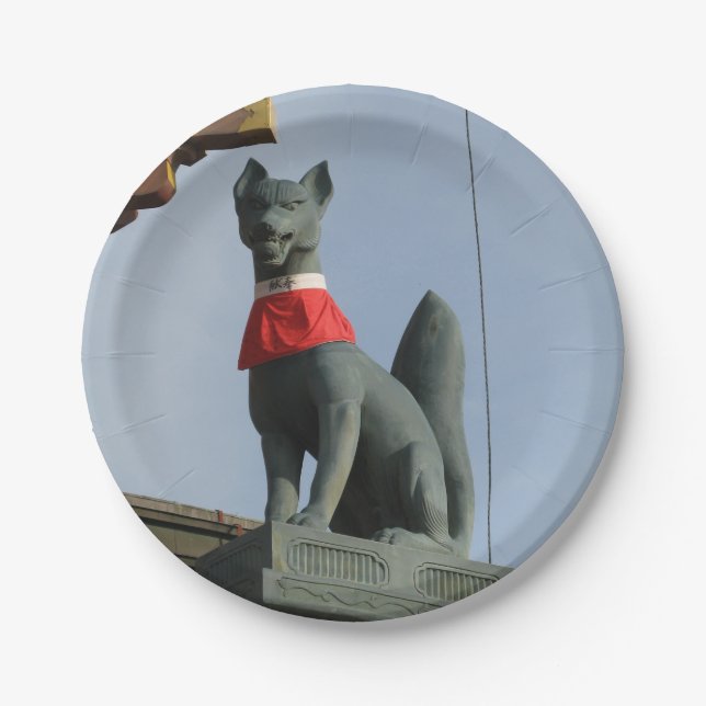Kitsune キツネ (Fox) with Jewel in Mouth Paper Plate (Front)