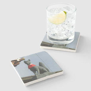 Kitsune キツネ (Fox) with Jewel in Mouth Stone Coaster