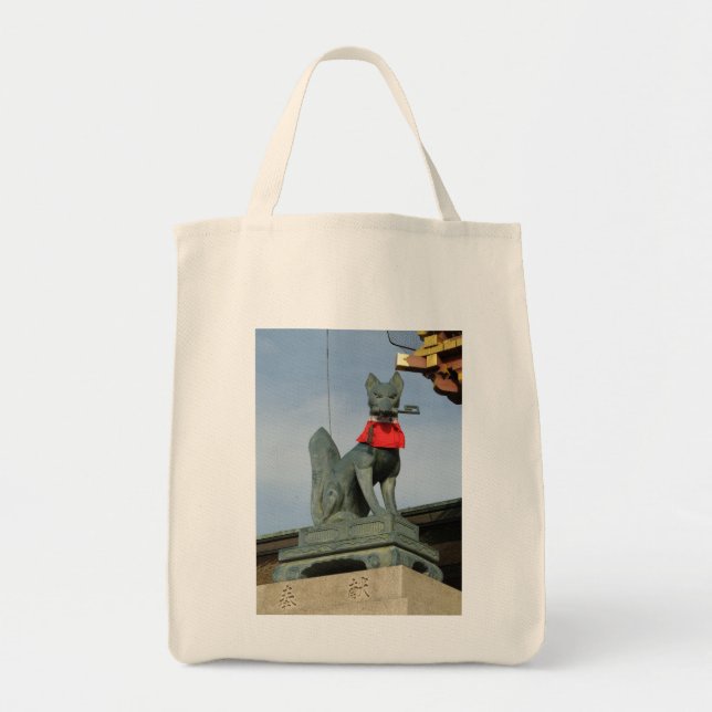 Kitsune キツネ (Fox) with Key in Mouth Tote Bag (Front)