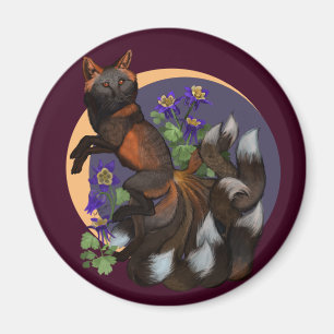 Kitsune and Columbine Flowers  Magnet