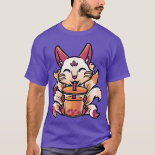 Kitsune Anime Boba Japanese Bubble Tea Cute Fo Kaw T-Shirt