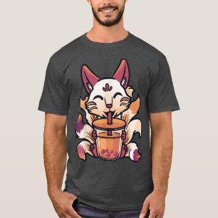 Kitsune Anime Boba Japanese Bubble Tea Cute Fox Ka T-Shirt