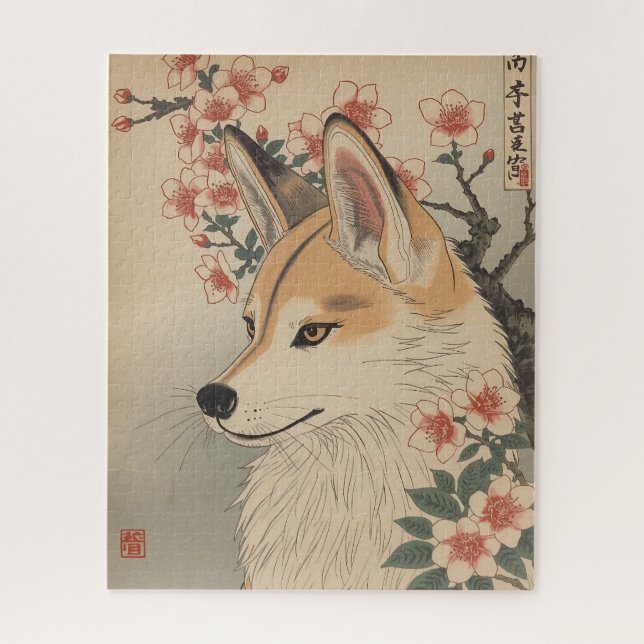 Kitsune & cherry blossom jigsaw puzzle (Vertical)