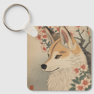 Kitsune & cherry blossom keychain