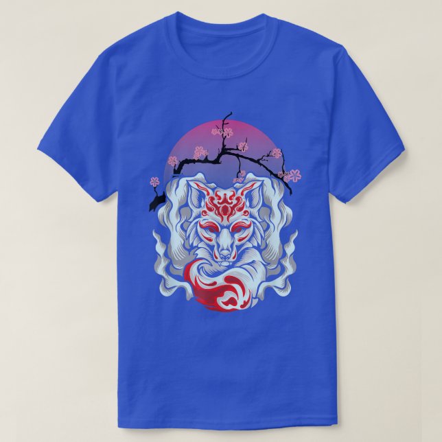 Kitsune Fo Japanese Nine Tailed Fo Cherry Blossom  T-Shirt (Design Front)