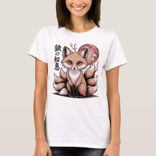 Kitsune Fuchs – Japanisches Mythologie mit Mond T-Shirt